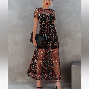 VICI Black Floral Embroidered Lace Maxi Dress